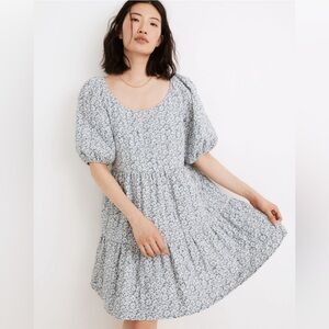 Madewell Quilted Puff-Sleeve Mini Dress in Sunflower Field - Size Large New